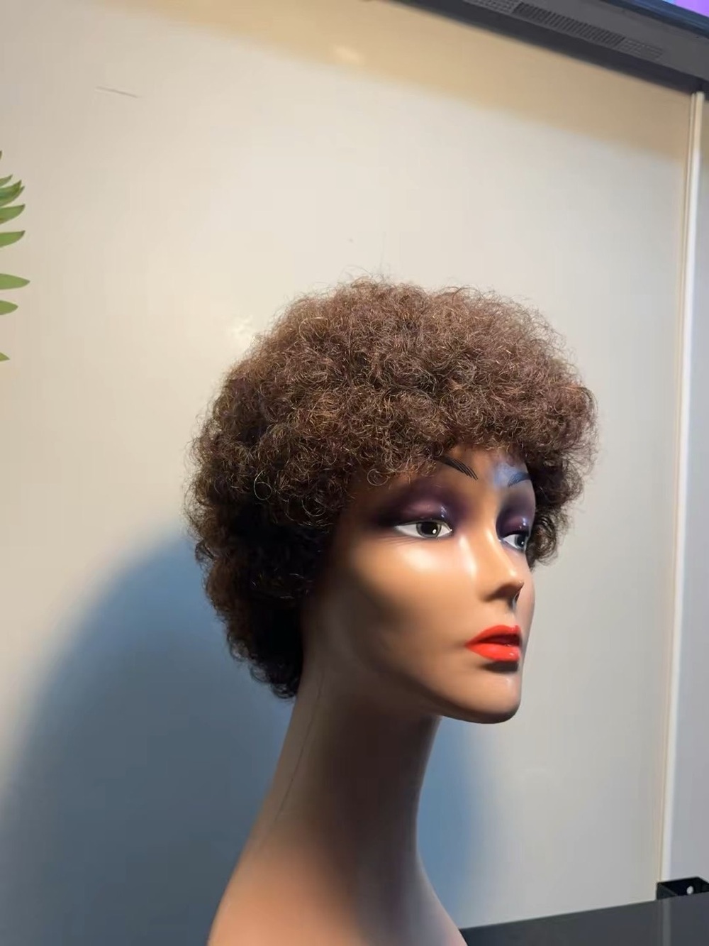 wig Brown Afro curly humen hair 100% 6inche